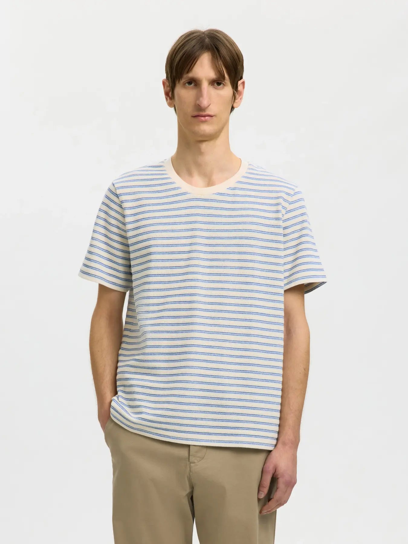 Kevin Stripe SS O Neck Tee Egret/Skyway/Blue Mirage