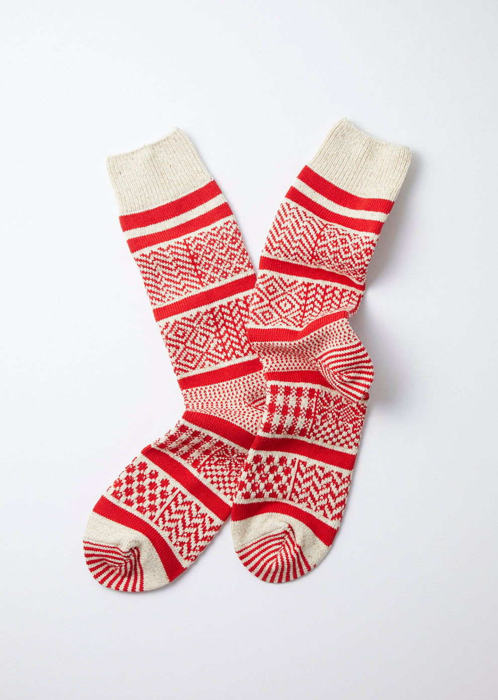Multi Jacquard Socks Ivory/Red