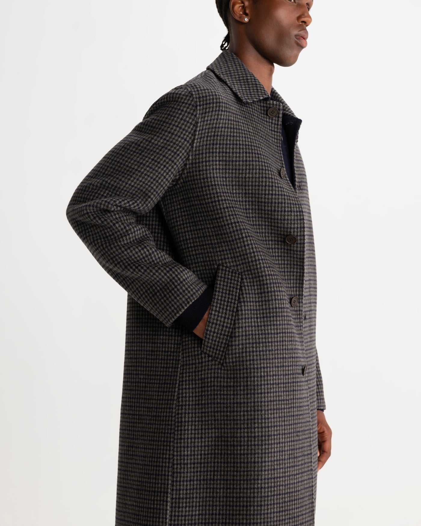 Stan Coat Double Face Check Navy/Brown