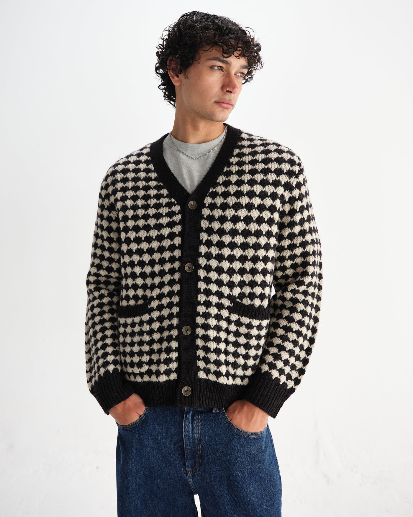 Walker Cardigan Bubble Knit Black/Ecru