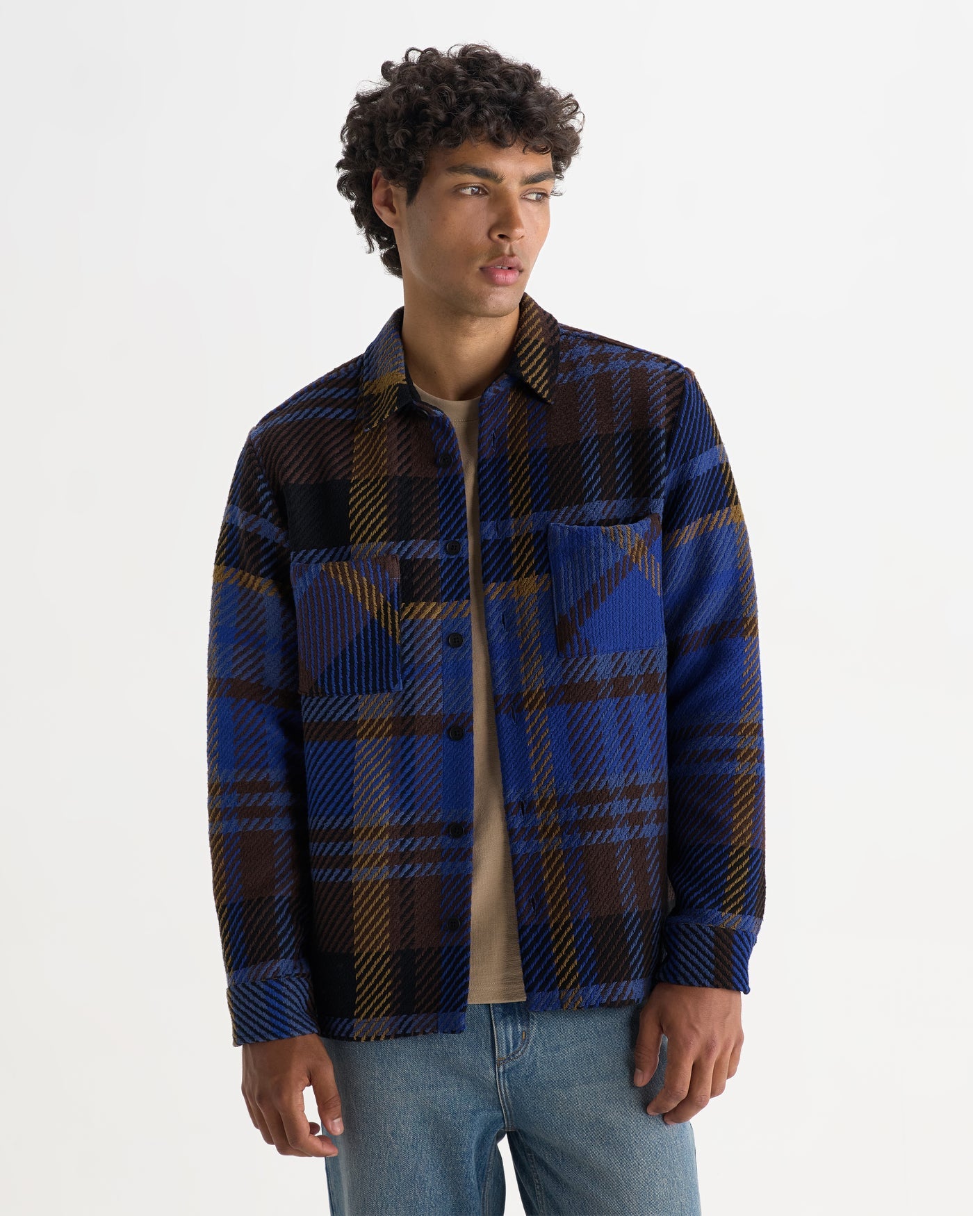 Whiting Overshirt Bold Check Blue/Brown