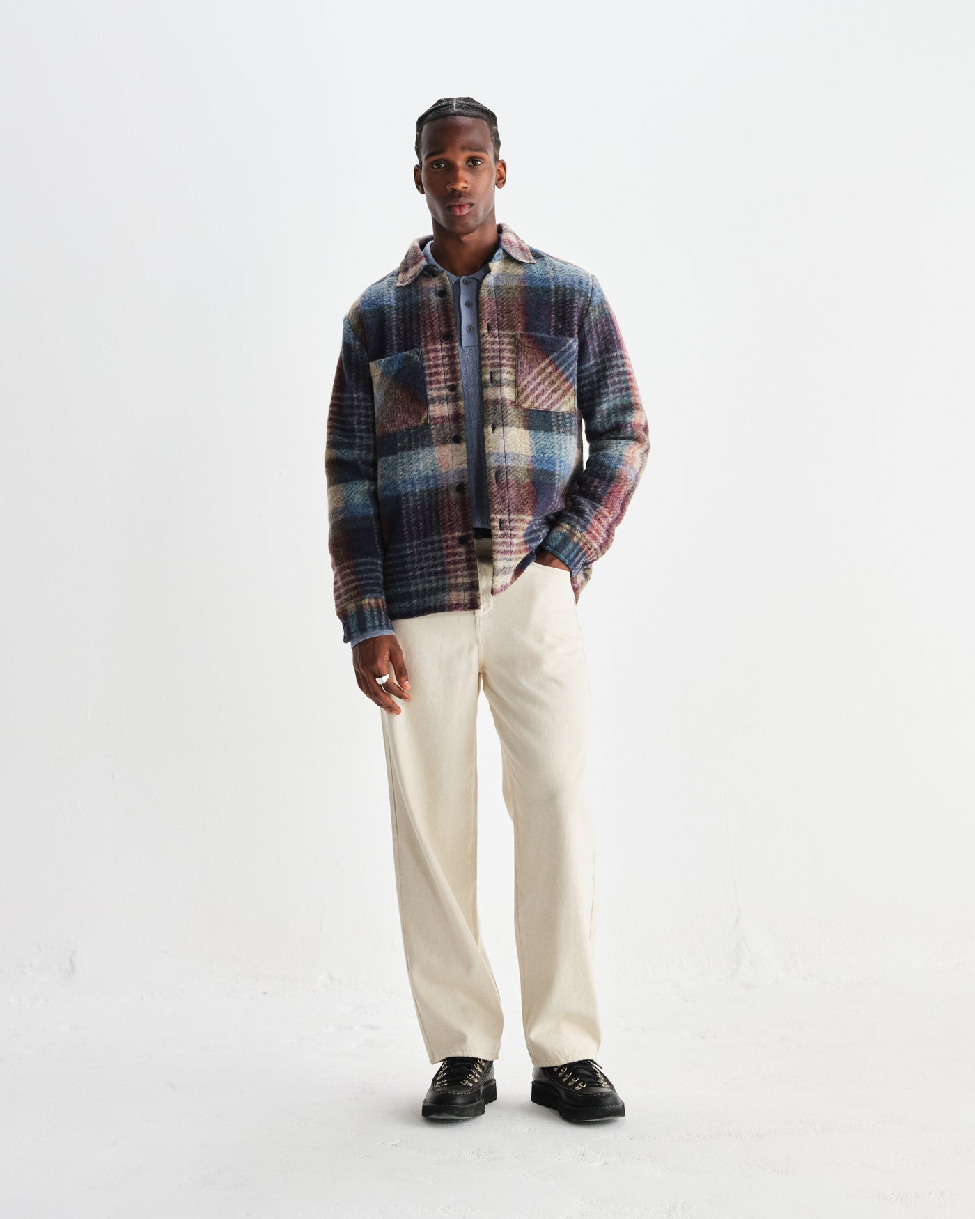 Whiting Overshirt Wool Blend Check Blue/Multi