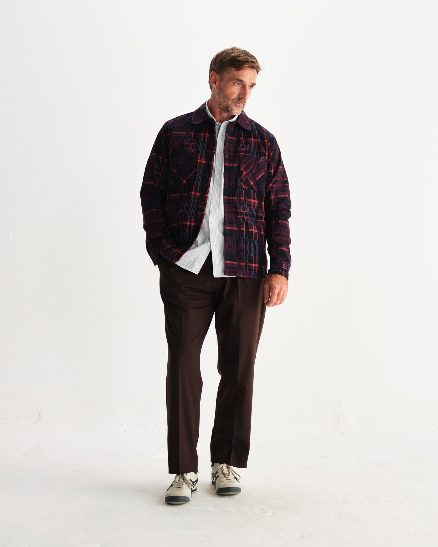 Whiting Overshirt Glitch Check Burgundy/Multi