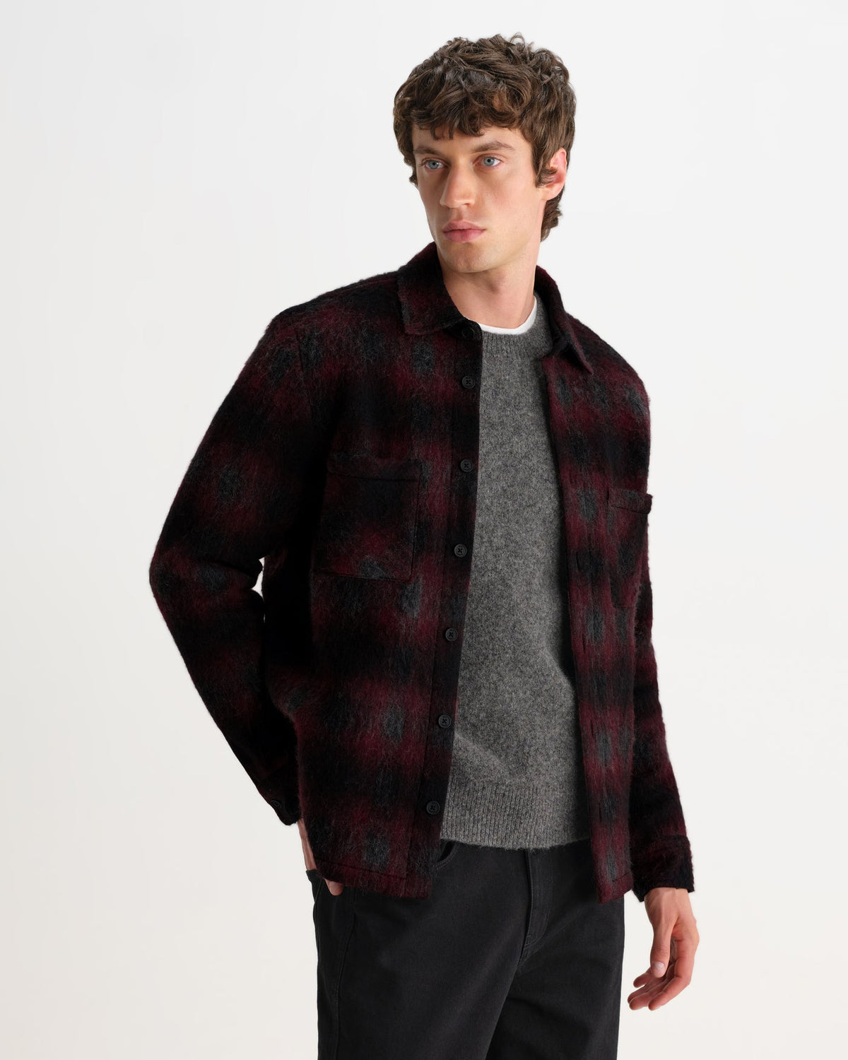 Whiting Overshirt Elm Wool Blend Check Red/Black