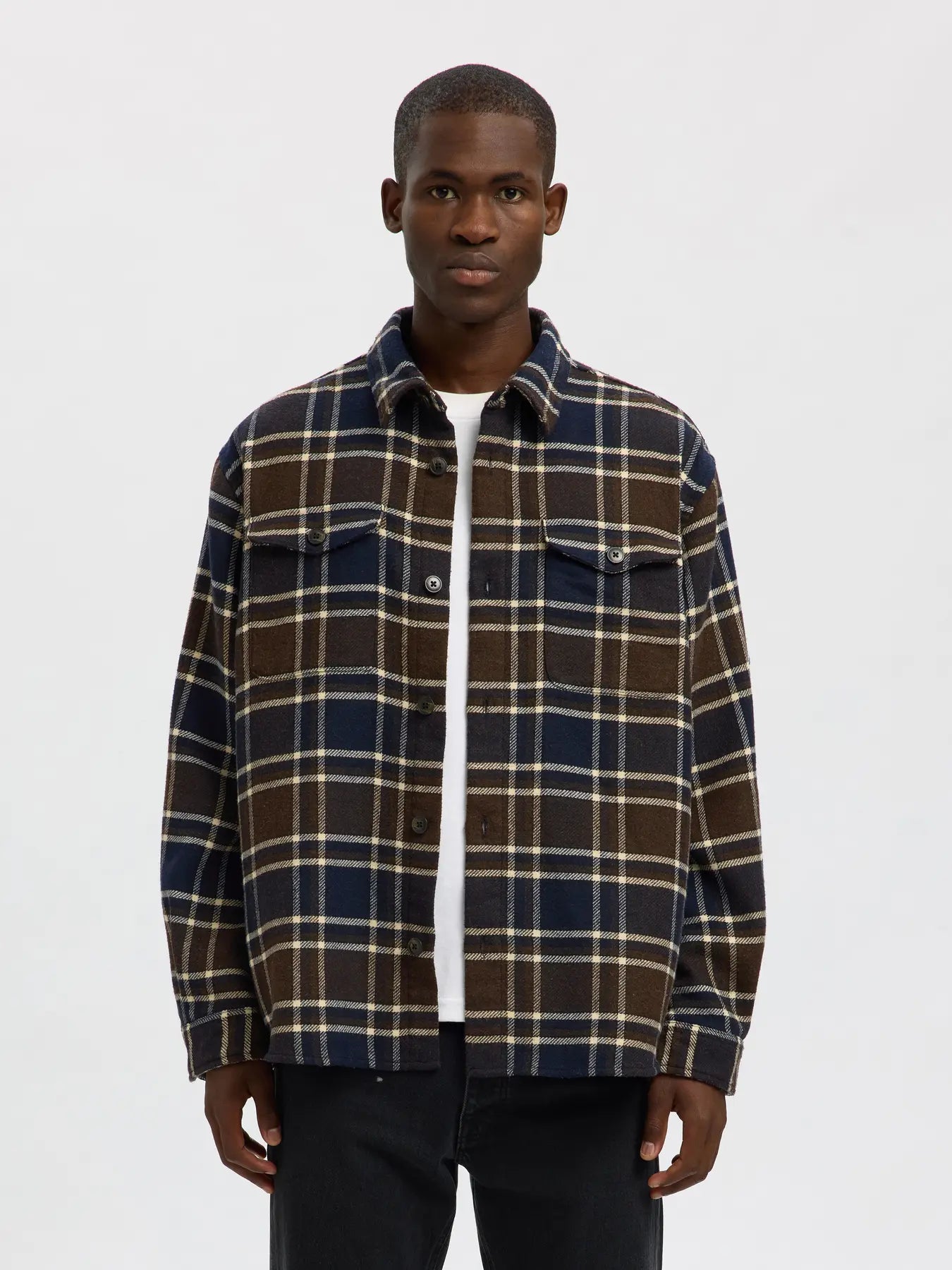 Pablo Wool Blend Overshirt Dark Brown Melange/Multicolour