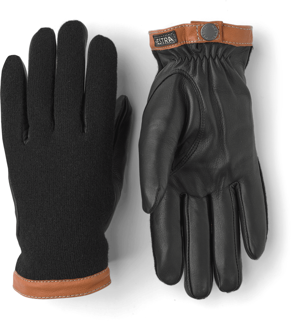 Black Deerskin Wool Tricot Gloves